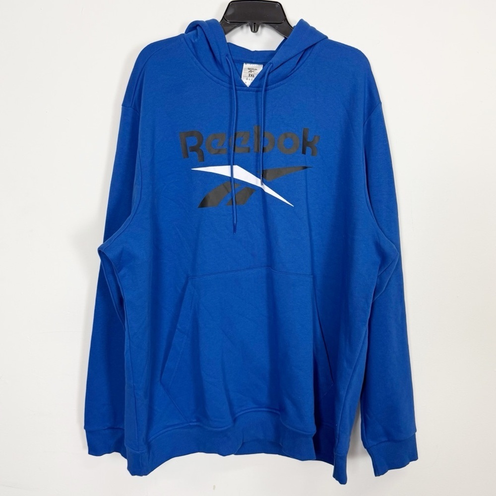 Reebok Logo Hoodie Mens 2XL Blue Sweatshirt Cotton Blend Pullover NWT